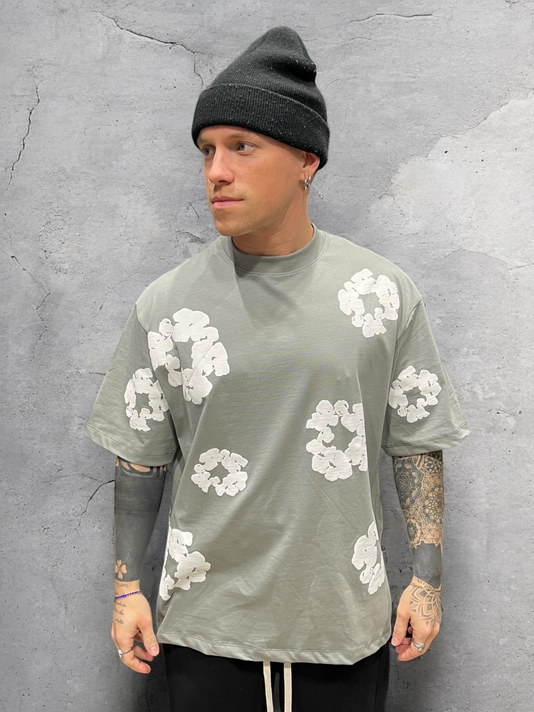 T- SHIRT FLOREALE GRIGIO FERRO